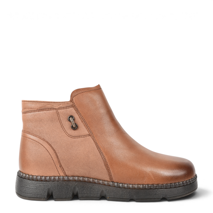 ada-shoes.ro Formazione brown leather casual ankle boots with a 3cm heel and side zipper closure