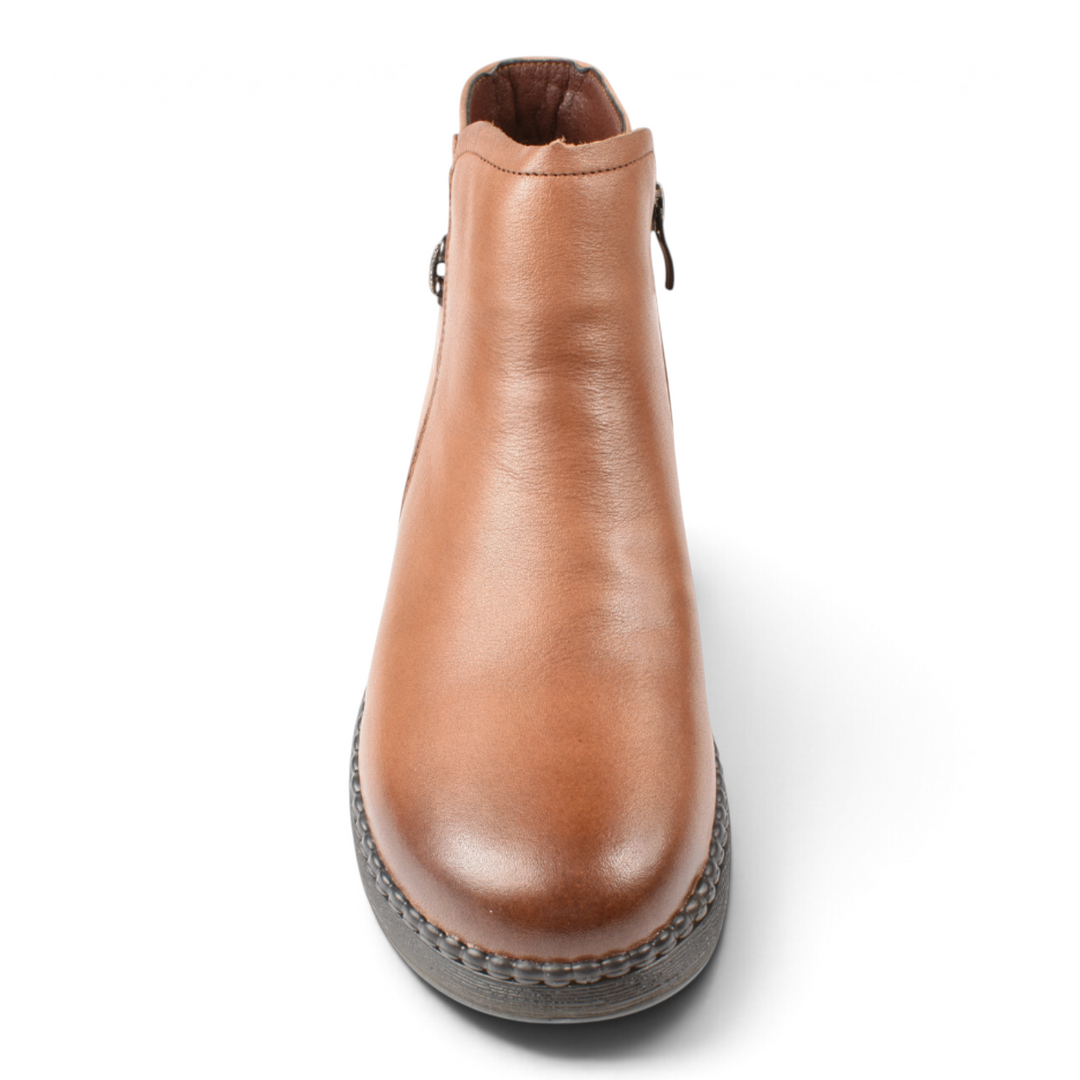 ada-shoes.ro brown leather casual ankle boots with a side zipper and a 3 cm heel