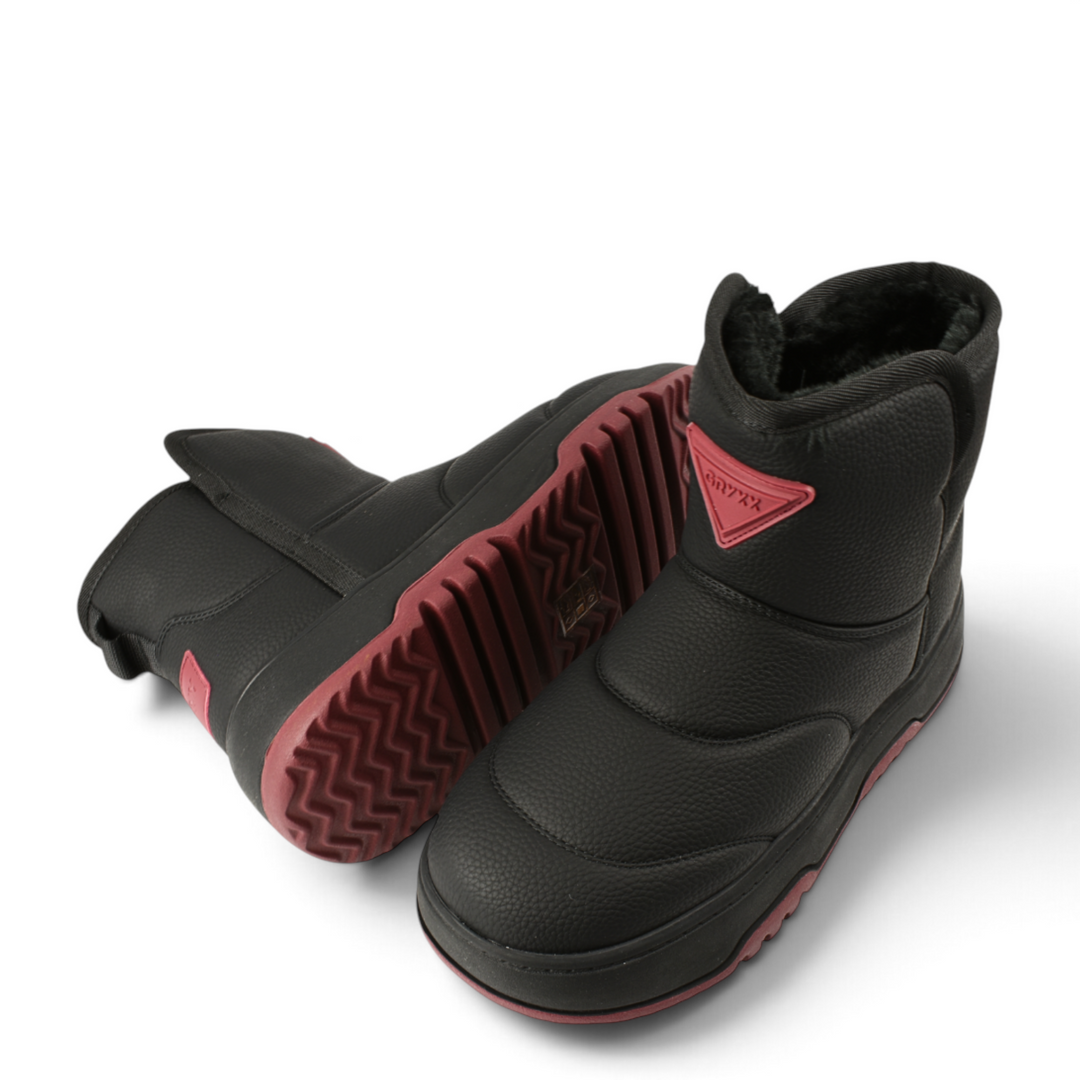 ada-shoes.ro Gryxx black puffer boots for women with red sole accents and pull-on design for winter comfort