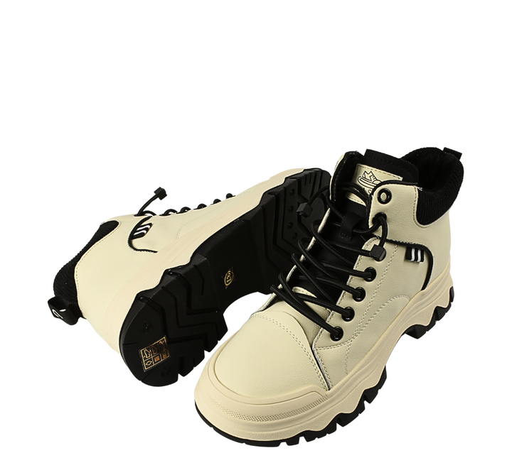 Ghete sport, dama, PASS COLLECTION, XA70001B crem, piele naturala