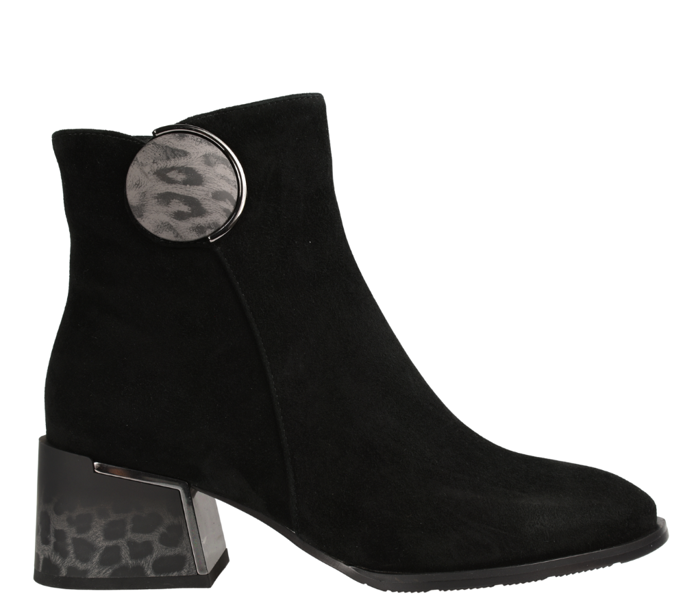 Ghete elegante, dama, FEELING, 25-115-02 negru, piele intoarsa, toc