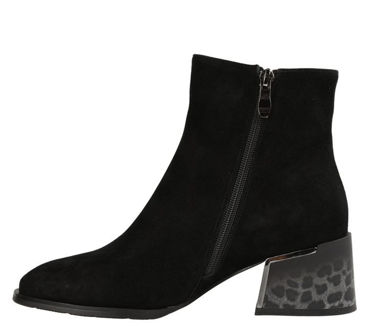 Ghete elegante, dama, FEELING, 25-115-02 negru, piele intoarsa, toc