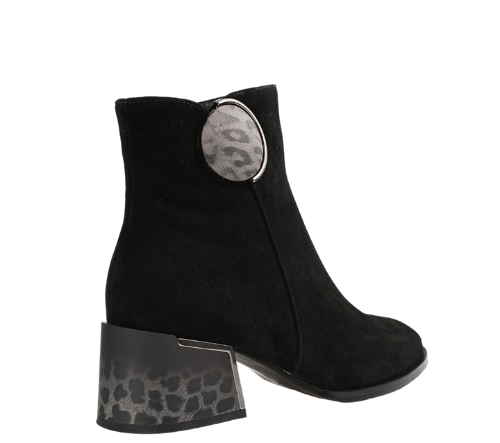 Ghete elegante, dama, FEELING, 25-115-02 negru, piele intoarsa, toc