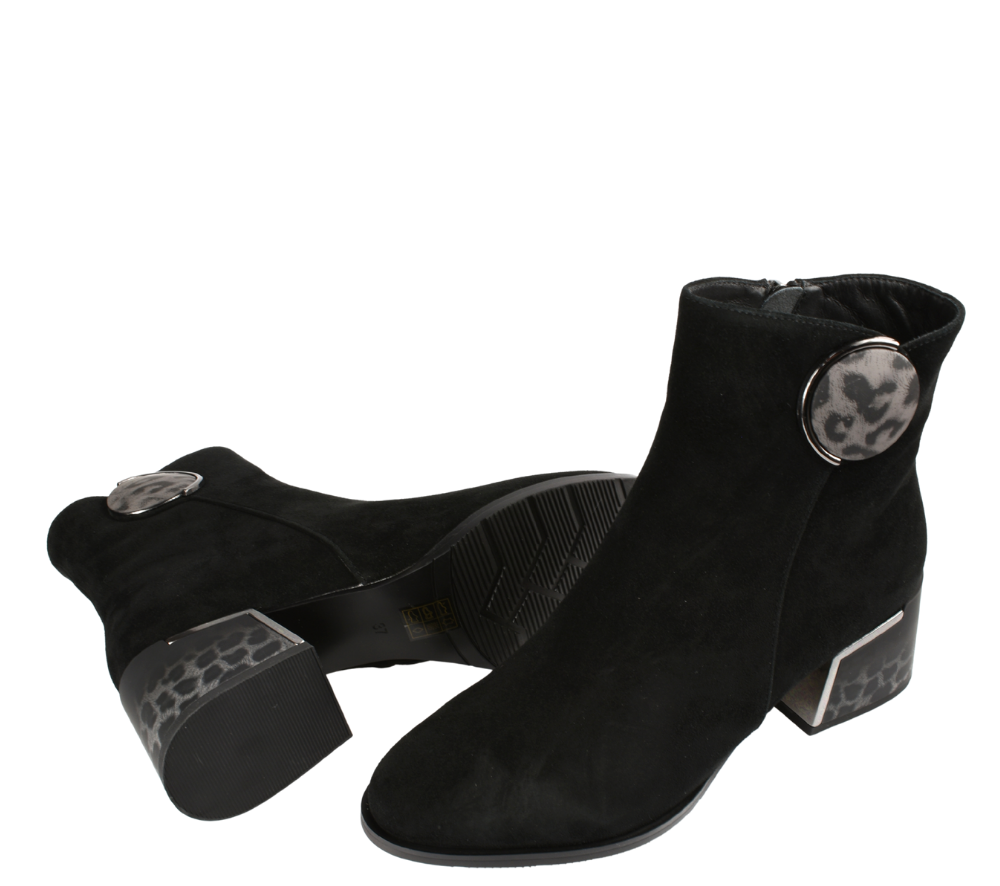 Ghete elegante, dama, FEELING, 25-115-02 negru, piele intoarsa, toc