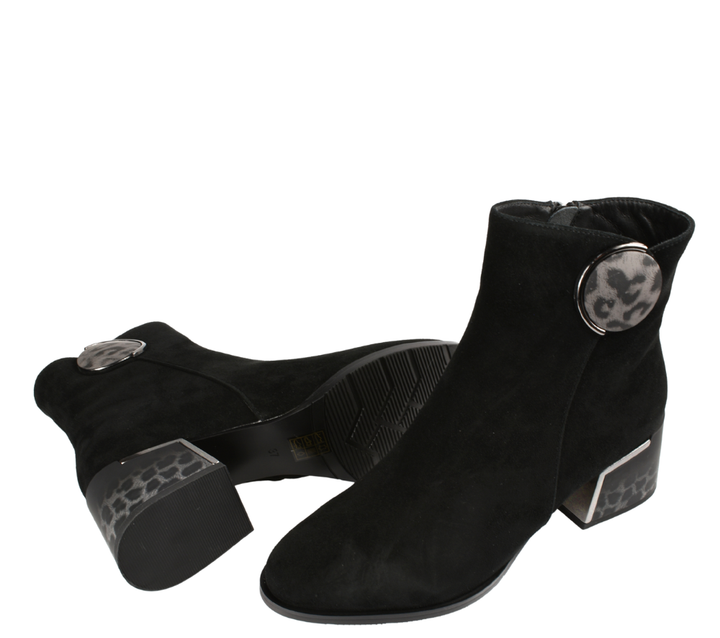 Ghete elegante, dama, FEELING, 25-115-02 negru, piele intoarsa, toc