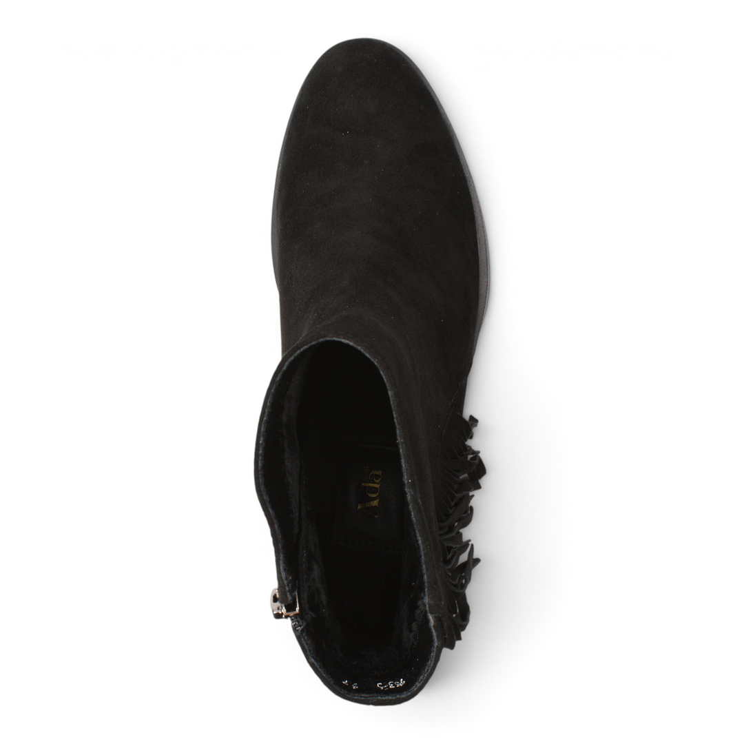 ada-shoes.ro black suede ankle boots with fringe detail viewed from above