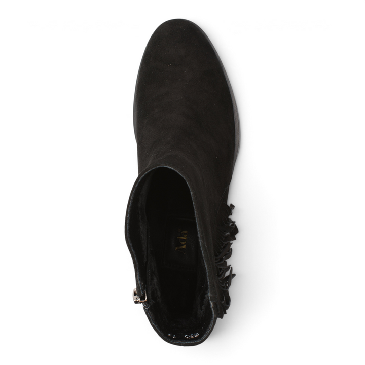 ada-shoes.ro black suede ankle boots with fringe detail viewed from above