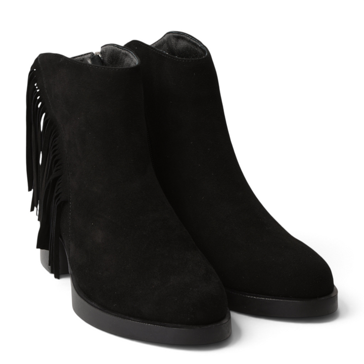 ada-shoes.ro black suede ankle boots with fringe detail and block heel