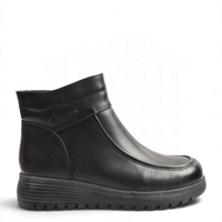 ada-shoes.ro Anna Viotti black leather ankle boots with a thick lug sole and side zipper for winter comfort
