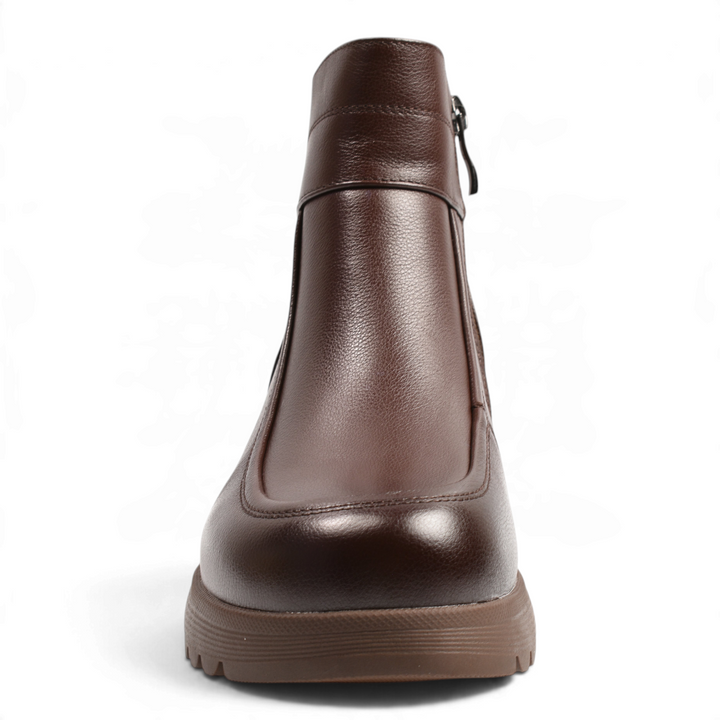 ada-shoes.ro Anna Viotti brown leather ankle boots with a chunky sole and side zipper closure