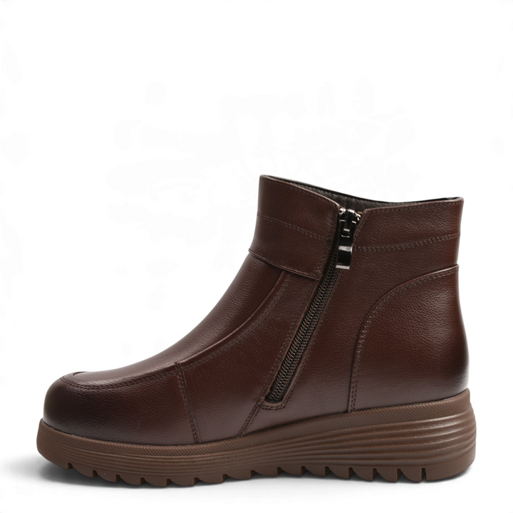 ada-shoes.ro Anna Viotti brown leather ankle boots with side zipper and thick textured platform sole
