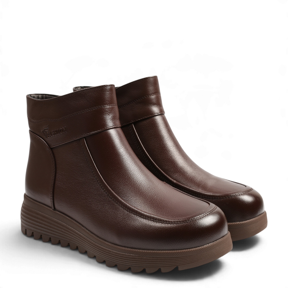 ada-shoes.ro Anna Viotti brown leather ankle boots with a thick platform lug sole and minimalist design
