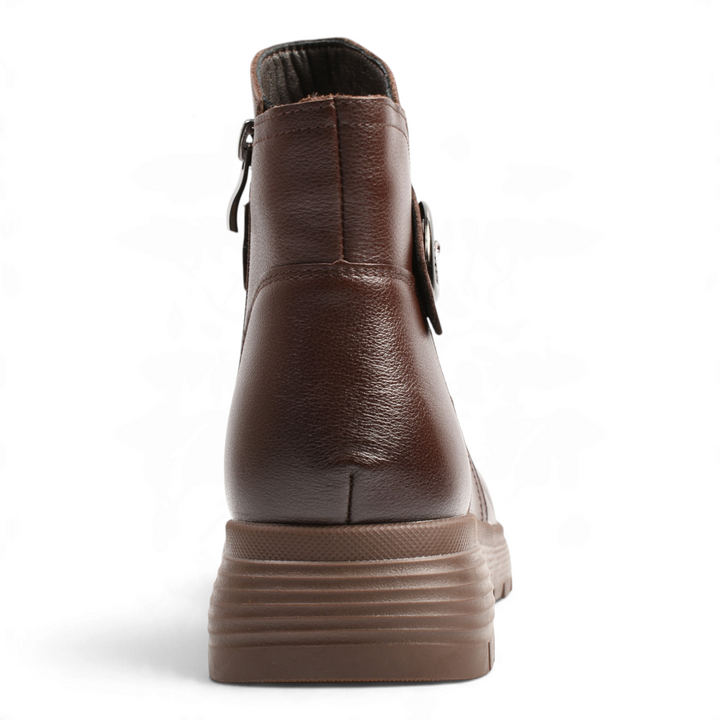 ada-shoes.ro brown leather ankle boots with side zipper and decorative metal detail, back view