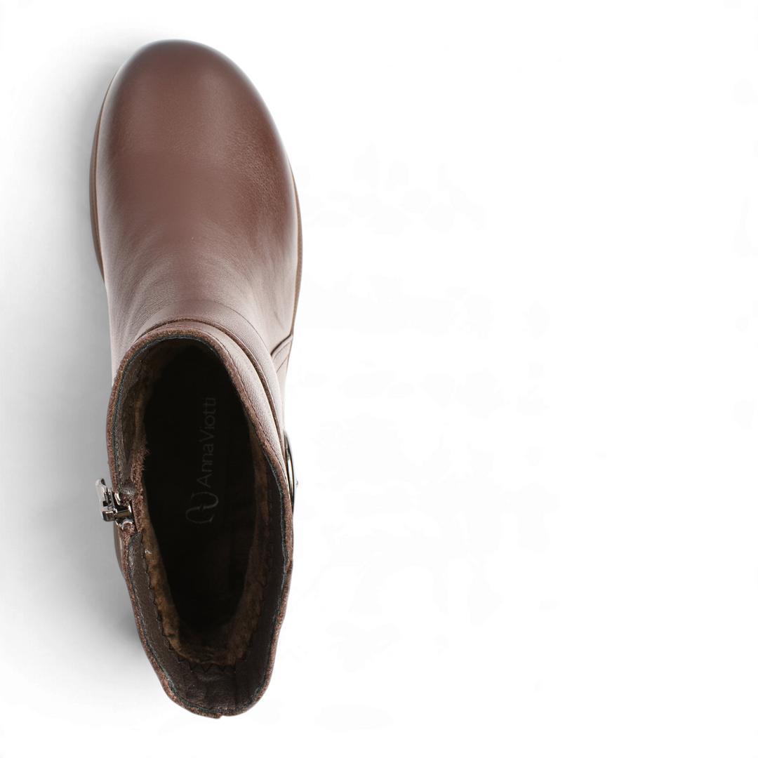 ada-shoes.ro Anna Viotti brown leather ankle boots with side zipper and warm lining, top view