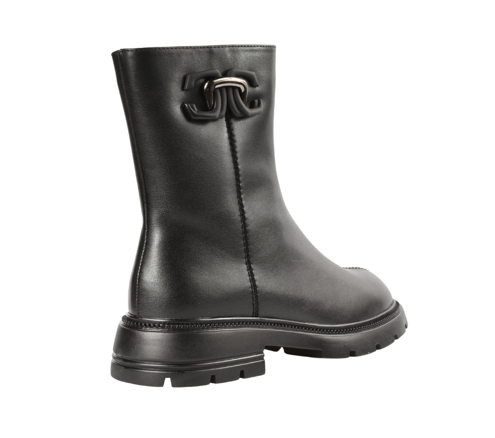Ghete casual, dama, PASS COLLECTION, DL70038A negru, piele naturala, cu toc