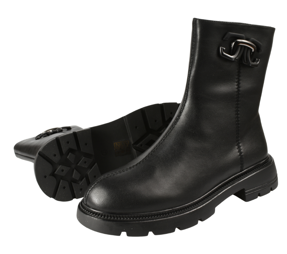 Ghete casual, dama, PASS COLLECTION, DL70038A negru, piele naturala, cu toc