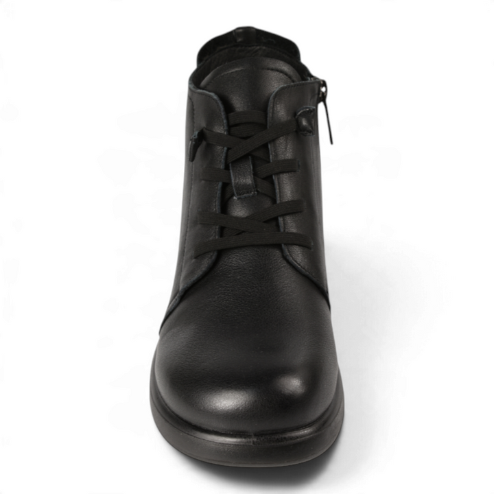 ada-shoes.ro Pass Collection black leather casual ankle boots with front laces and side zipper for women