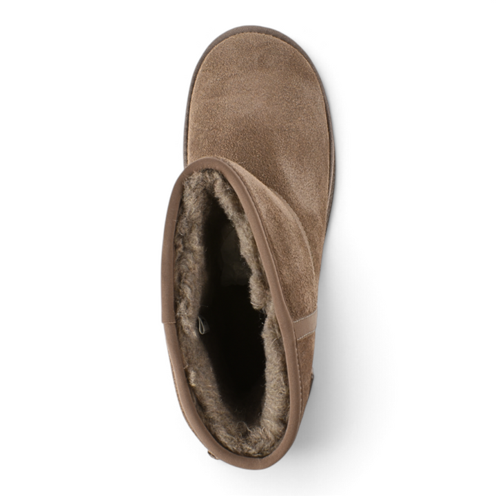 ada-shoes.ro Pass Collection brown suede winter boots with thick warm lining, top view showing slip-on design