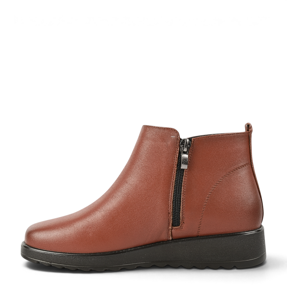 ada-shoes.ro FORMAZIONE 3738 brown natural leather casual ankle boots with side zipper and low flat sole