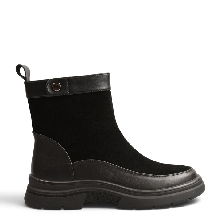 ada-shoes.ro Anna Viotti black ankle boots in suede and smooth leather with a thick lug sole and side zipper