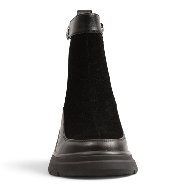 ada-shoes.ro Anna Viotti black ankle boots in suede and smooth leather with a chunky track sole and side zipper