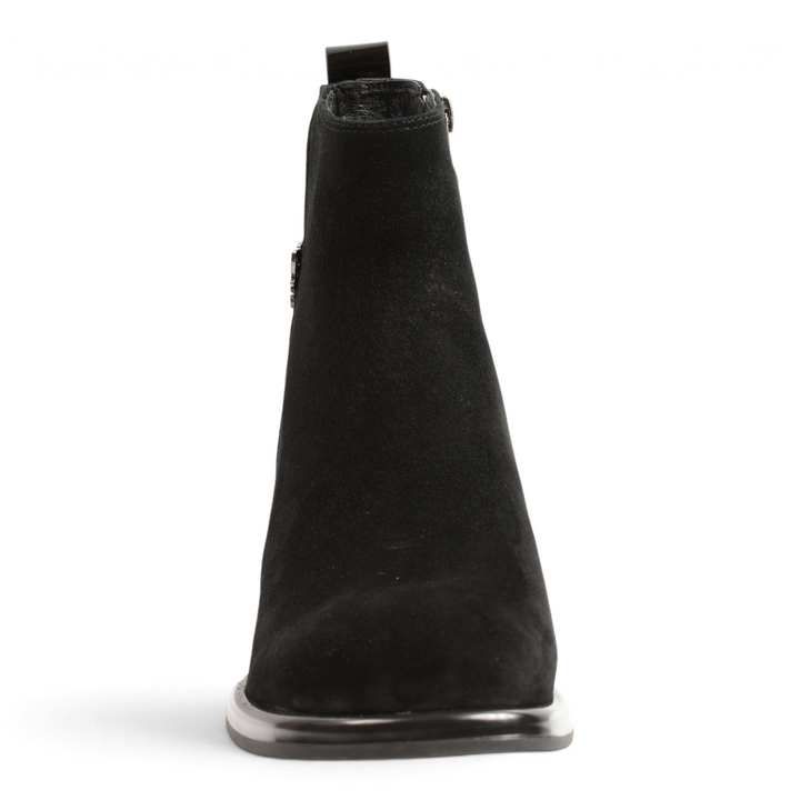 ada-shoes.ro Anna Viotti black suede ankle boots with a side zipper and a sleek minimalist design