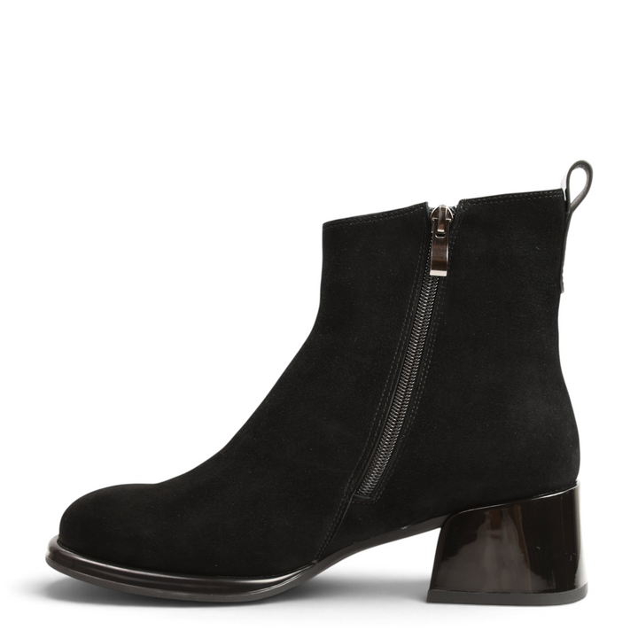 ada-shoes.ro Anna Viotti black suede ankle boots with side zipper and chunky block heel