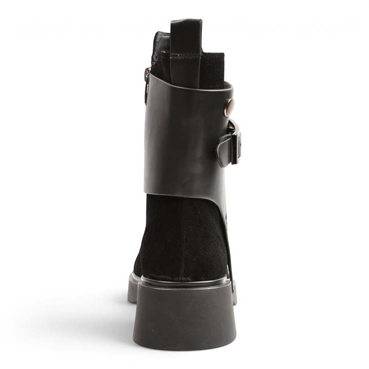 ada-shoes.ro Epica black suede and leather biker boots with buckle detail, back view