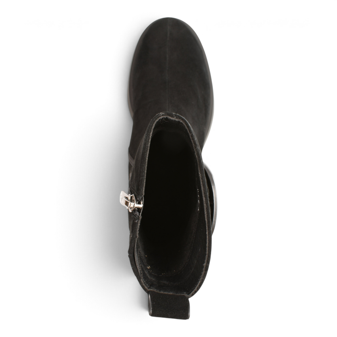 ada-shoes.ro Epica black suede ankle boots with side zipper, top-down view showing comfortable design