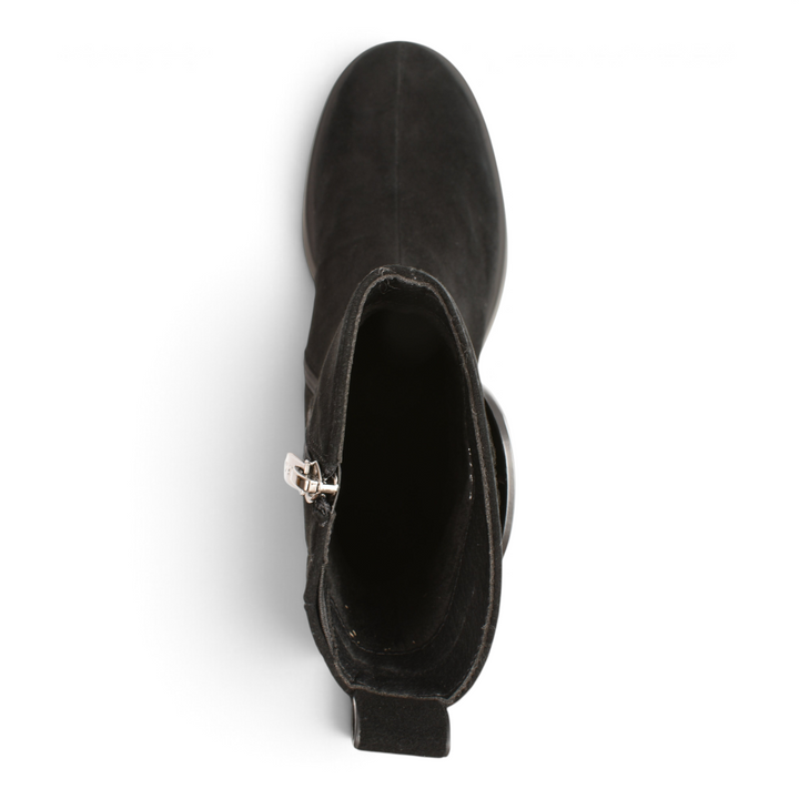 ada-shoes.ro Epica black suede ankle boots with side zipper, top-down view showing comfortable design