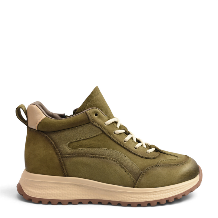 ada-shoes.ro khaki suede outdoor ankle boots with beige sole and cream laces for women