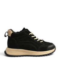 ada-shoes.ro black suede high-top sneakers with beige platform sole and cream laces