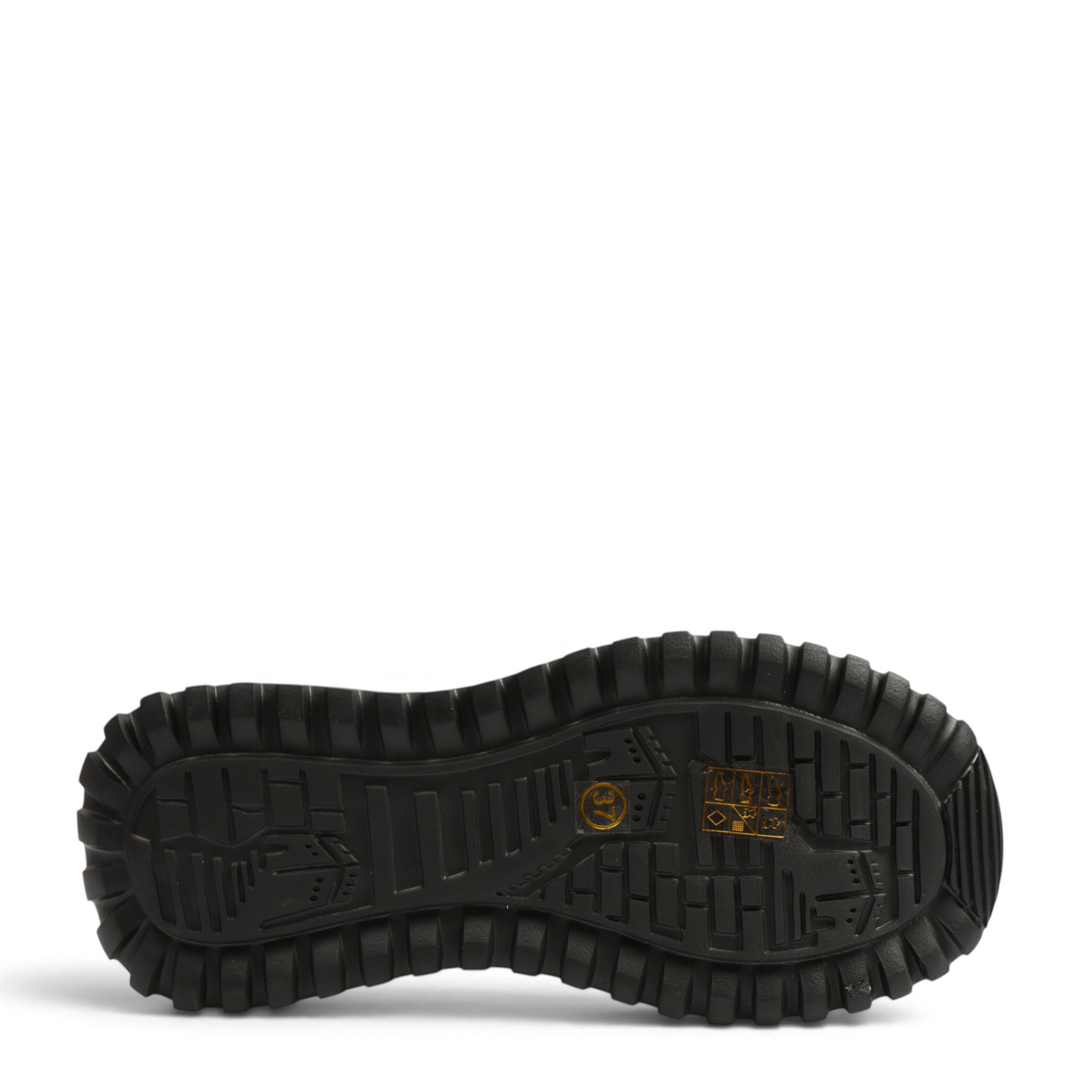 Black rubber lug sole of an ada-shoes.ro boot featuring a size 37 stamp and textured tread pattern