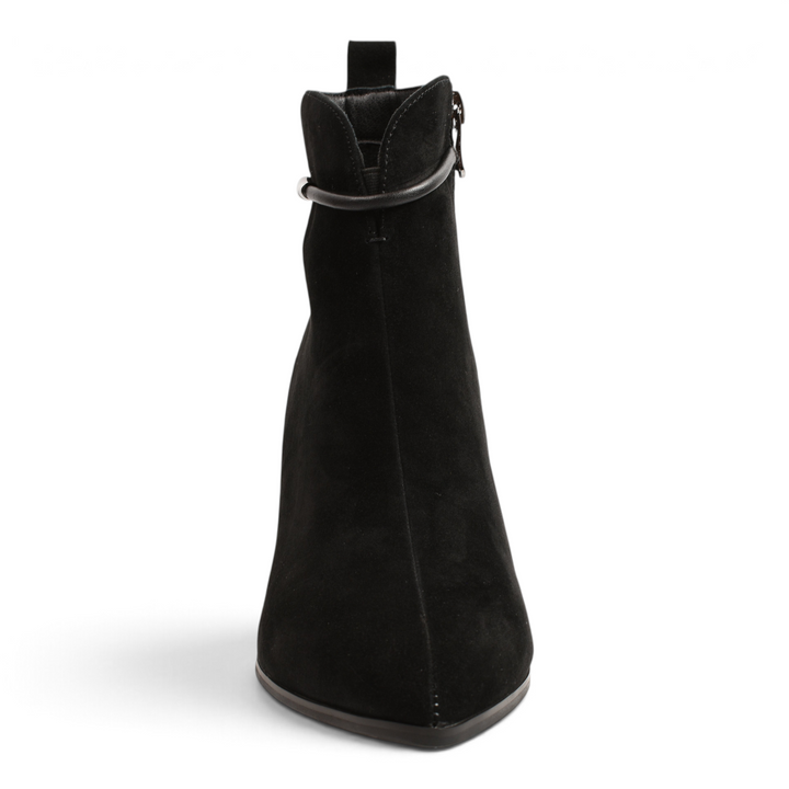 ada-shoes.ro Anna Viotti black suede ankle boots with a pointed toe and minimalist strap detail
