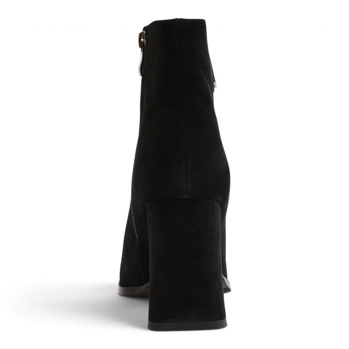 Back view of Anna Viotti black suede ankle boots with a block heel from ada-shoes.ro