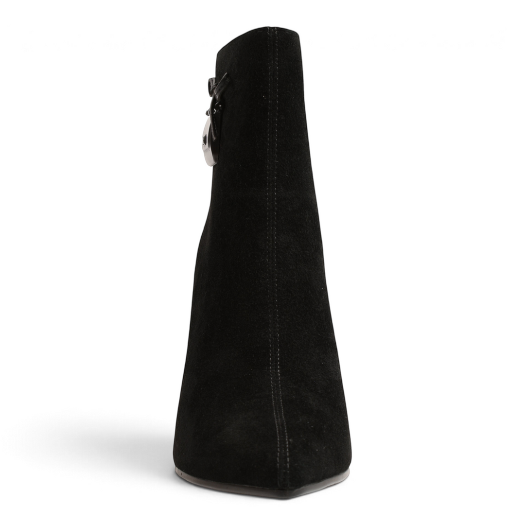 ada-shoes.ro Anna Viotti black suede ankle boots with a pointed toe and decorative bow detail on the side