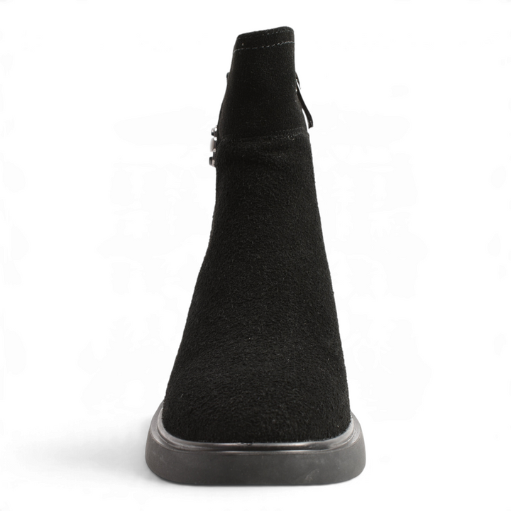 ada-shoes.ro Anna Viotti black suede ankle boots with a thick sole and side zipper closure