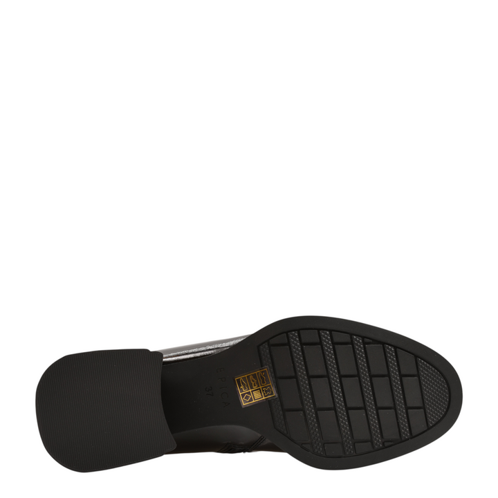 ada-shoes.ro Epica black leather boot sole with textured tread pattern and block heel detail