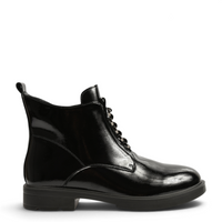 ada-shoes.ro black patent leather ankle boots with metallic front detail and side zipper for women