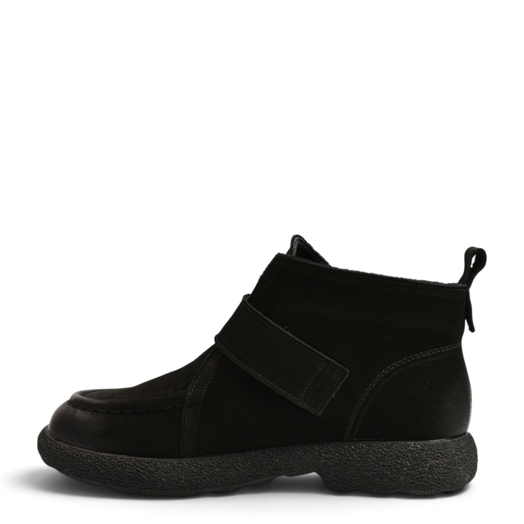 ada-shoes.ro black nubuck leather casual ankle boots with velcro strap closure and thick textured sole