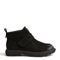 ada-shoes.ro black nubuck leather casual ankle boots with velcro strap closure and thick textured sole