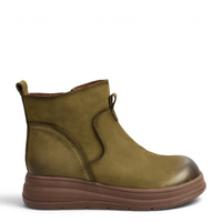 ada-shoes.ro casual ankle boots in khaki nubuck leather with a brown flexible sole and decorative stitching