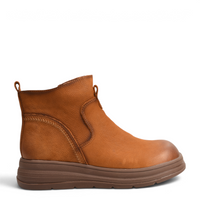 ada-shoes.ro casual ankle boots in cognac brown nubuck leather with side zipper and flexible rubber sole