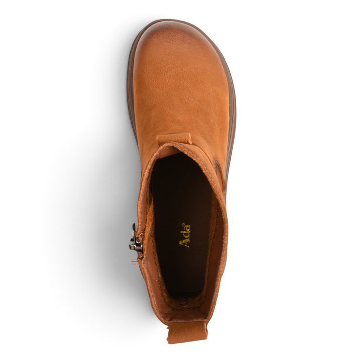ada-shoes.ro brown nubuck leather casual ankle boots with side zipper and flexible sole, top view