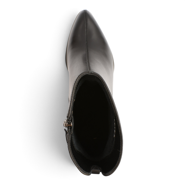 Top view of black leather Epica ankle boots with a central seam and side zipper from ada-shoes.ro
