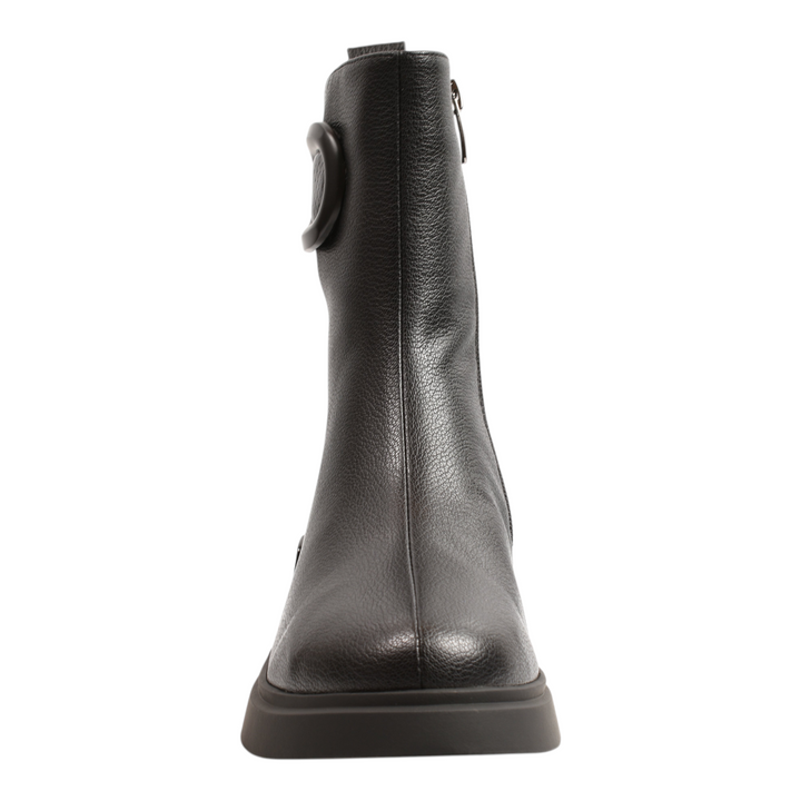 ada-shoes.ro Epica black grained leather ankle boots with oval side detail and flatform sole