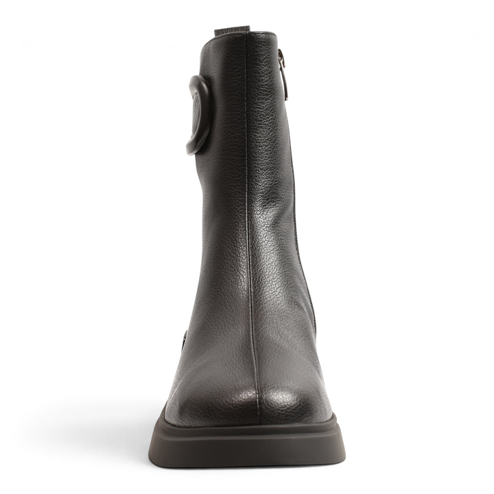 ada-shoes.ro Epica black grained leather ankle boots with oval side detail and flatform sole