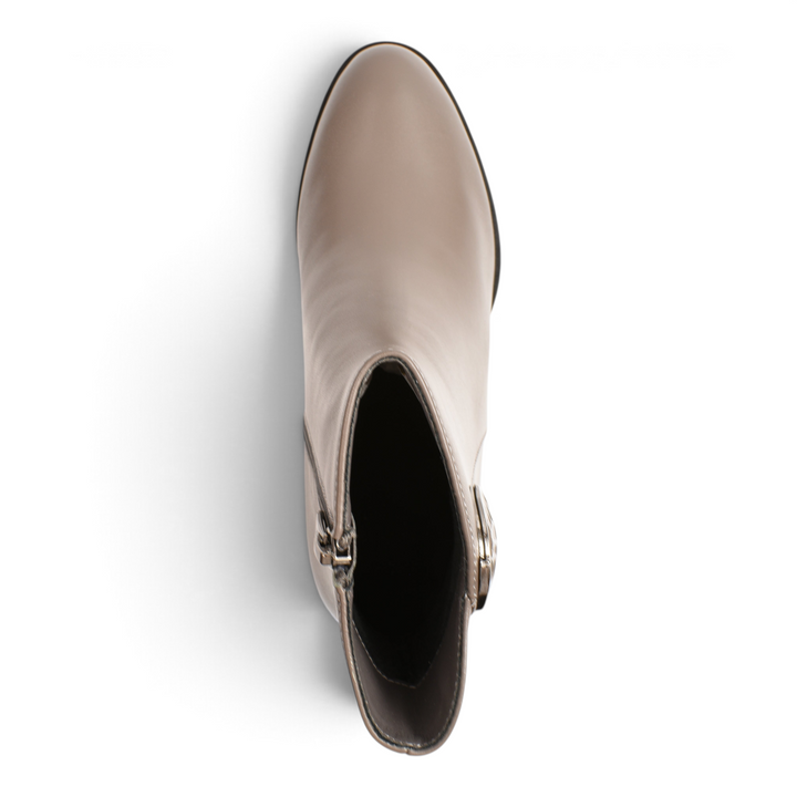 ada-shoes.ro Epica taupe leather ankle boots with side zipper and round metallic detail, top-down view