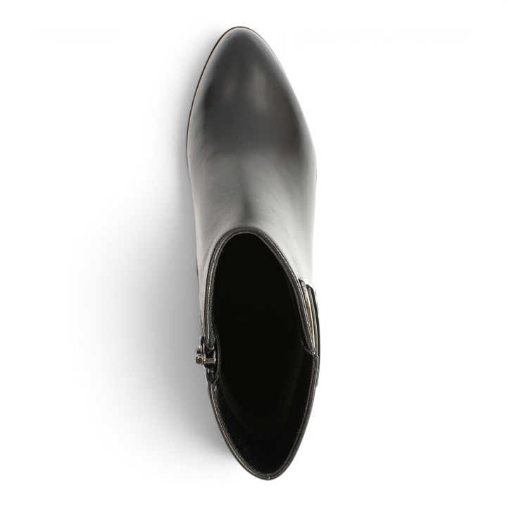 Top view of black leather Epica ankle boots with a rounded toe, available at ada-shoes.ro