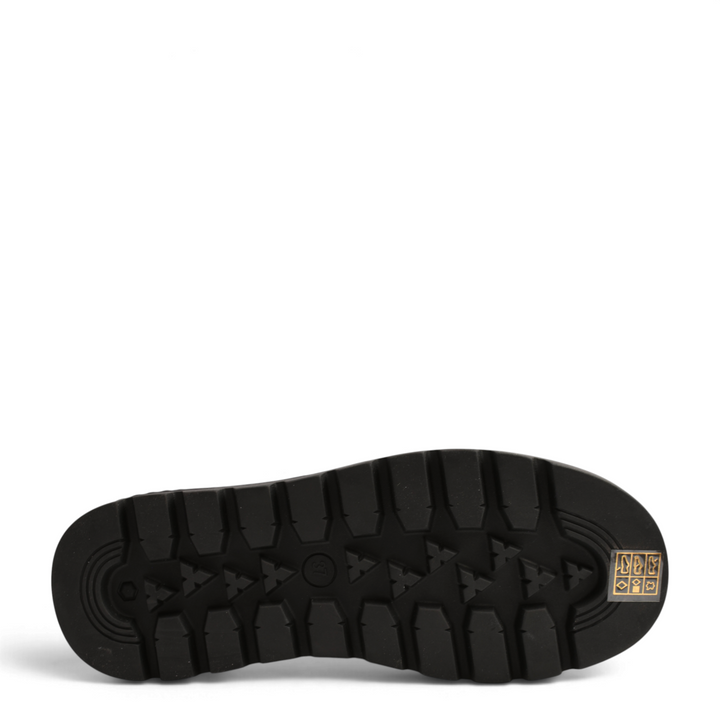 ada-shoes.ro black rubber lug sole of a casual boot with a textured anti-slip tread pattern